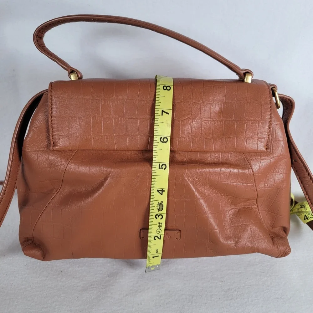Vince Camuto Womens Satchel Erela Croc Embossed Leather Brown Crossbody Handbag